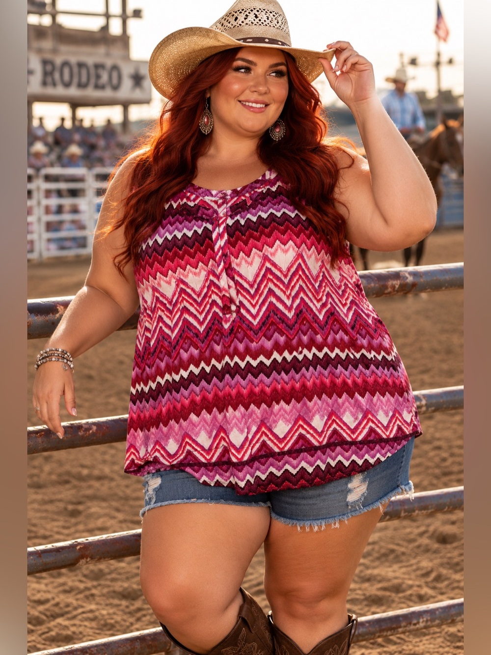 Plus Size Chevron Tank Top in Pink - Sleeveless Summer Layering. NWT